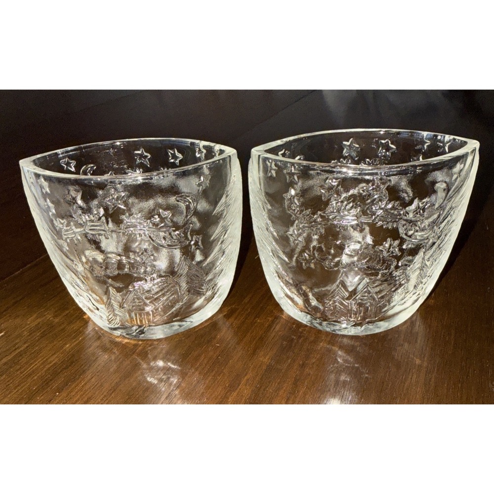 2-Vintage KIG Indonesia Embossed Christmas‎ Reindeer Candle Holder, Oval Shaped